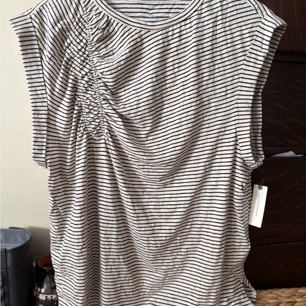 Anthropology Pilcro Black and White Striped Short Sleeve Top